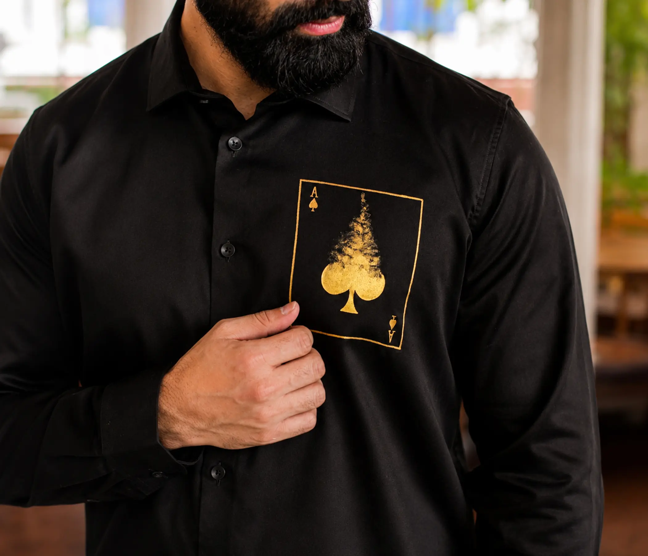 Jet Black Hand-Painted Ace of Spades Shirt for Perfect Mens Collection